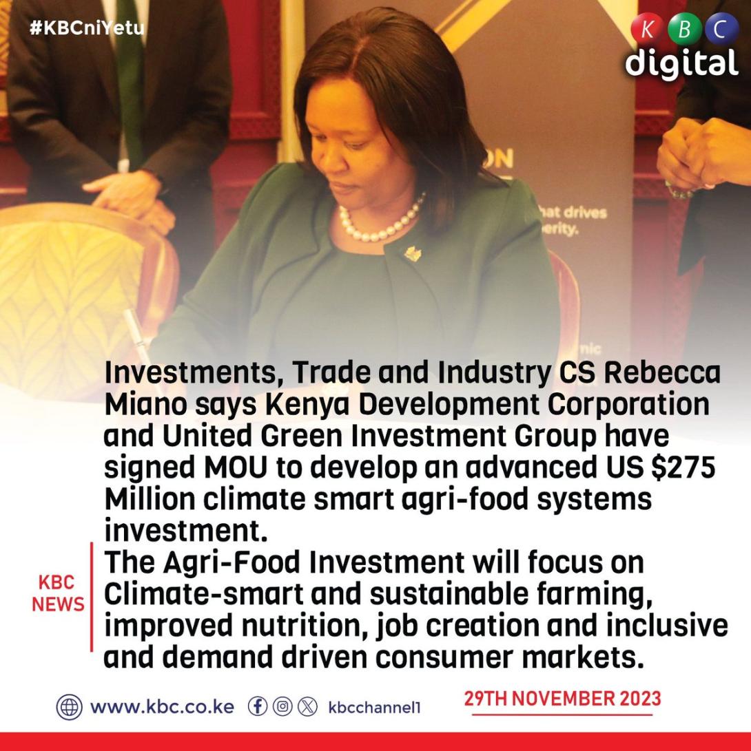 MOU to advanced US $275 Million climate smart agri-food systems investment