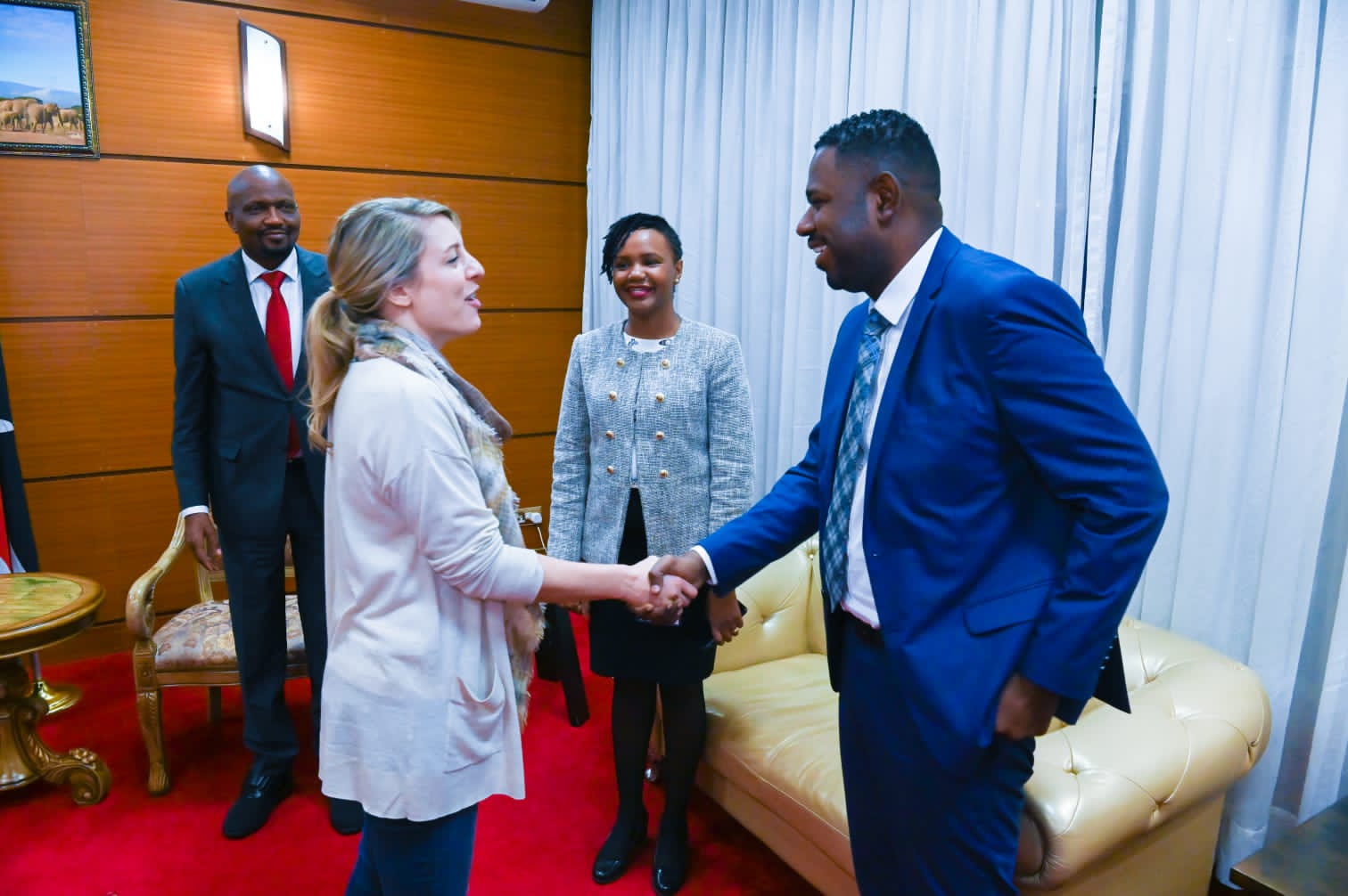 Cabinet Secretary, Hon. Moses Kuria and Principal Secretary, Hon. Abubakar Hassan meeting with Canadian Foreign Minister Hon. Melanie Joly 