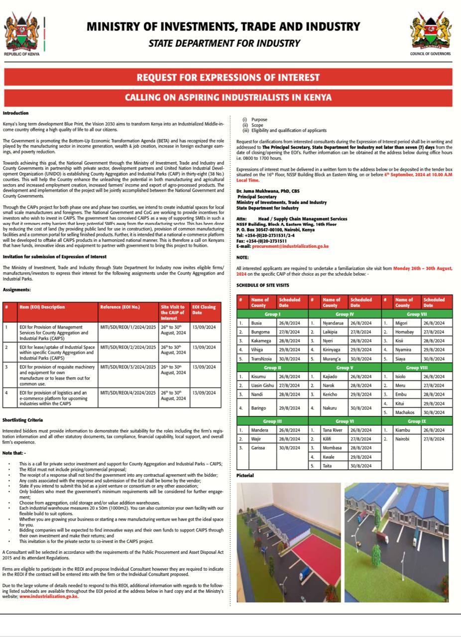 REQUEST FOR EXPRESSIONS OF INTEREST (CONSULTING SERVICES – FIRM SELECTION)  CALLING ON ASPIRING INDUSTRIALISTS IN KENYA