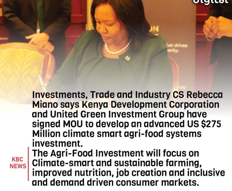 MOU to develop an advanced US $275 Million climate smart agri-food systems investment.
