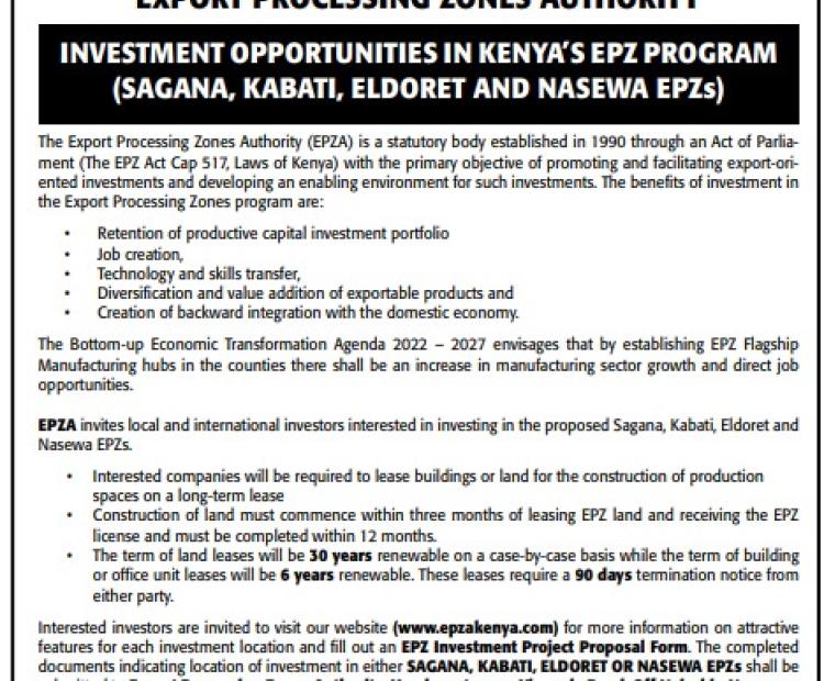 Investment Opportunities in Kenya's EPZ Program